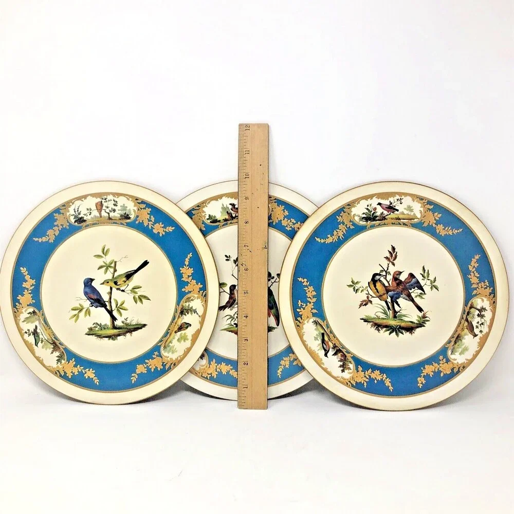 VTG Clover Leaf Wild Bird Cork Trivet Hot Pad King Fisher Golden Finch Set Of 3
